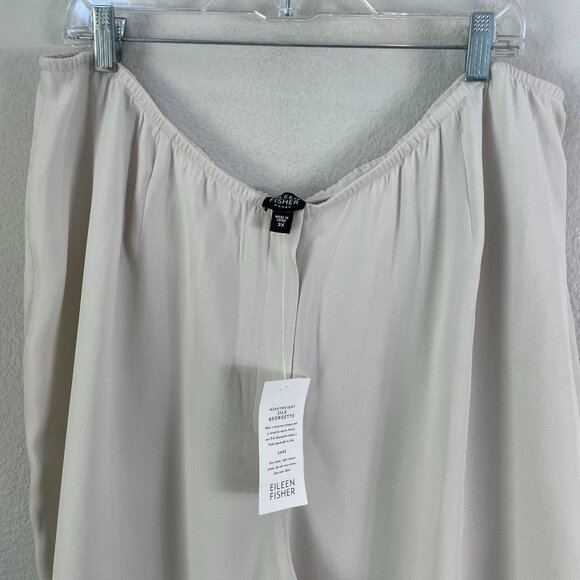 NEW Eileen Fisher Womens Plus 3X 100% Silk Georgette Luxe Trousers Pants Bone - Picture 9 of 13